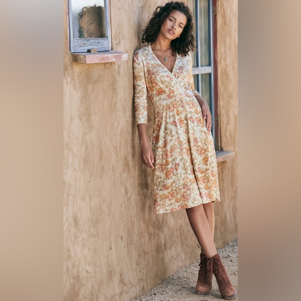 Peruvian Connection Persephone Dress Cream and Orange Floral Size Medium EUC